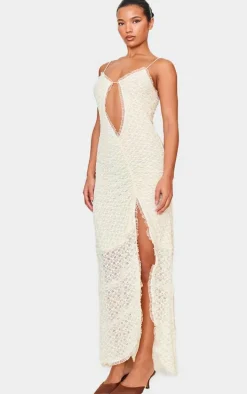 Cream Lace Mesh Cut Out Maxi Dress