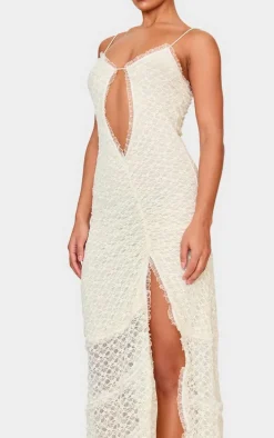 Cream Lace Mesh Cut Out Maxi Dress