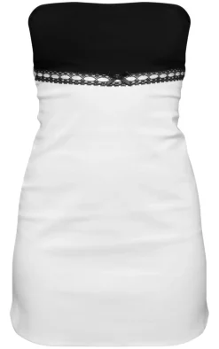 Cream Lace Trim Bow Detail Bandeau Mini Dress