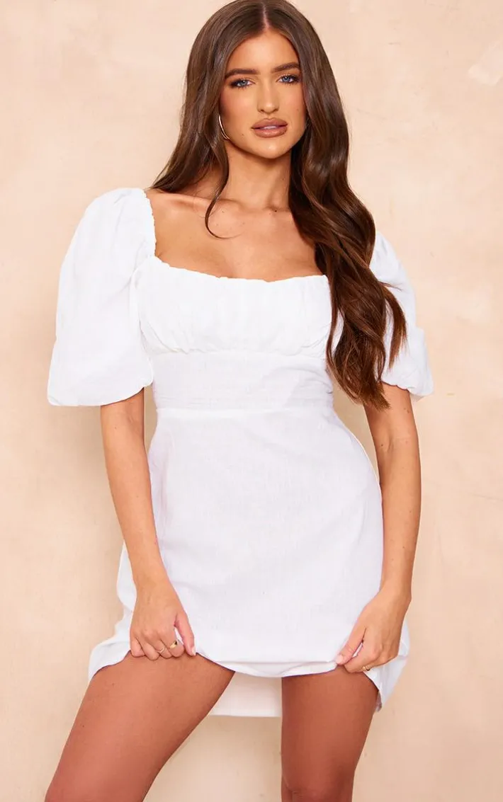 Cream Linen Look Lace Up Back Bodycon Dress