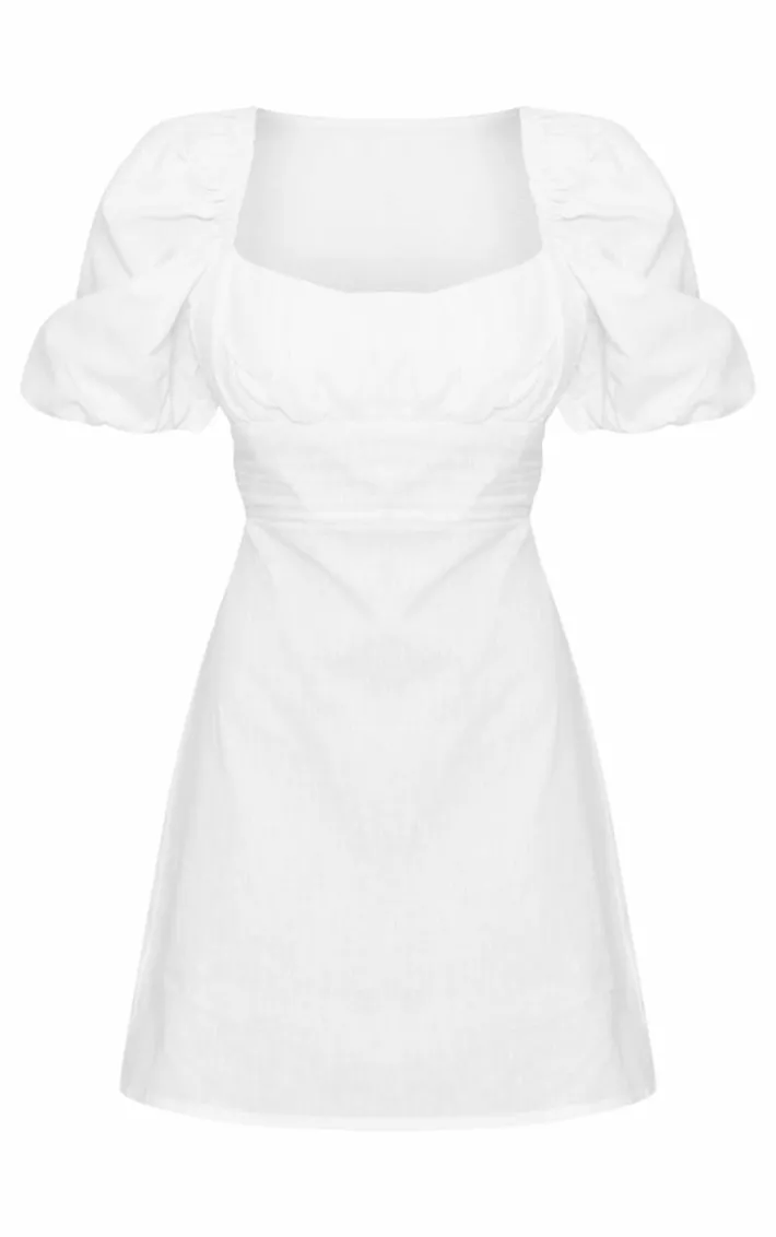 Cream Linen Look Lace Up Back Bodycon Dress