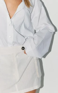 Cream Linen Look Low Rise Micro Mini Cargo Skirt