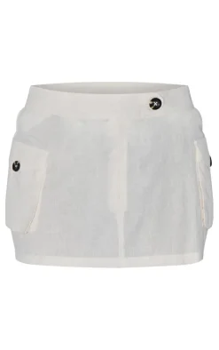 Cream Linen Look Low Rise Micro Mini Cargo Skirt