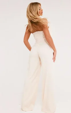 Cream Linen Look Woven Bandeau Boning Detail Jumpsuit