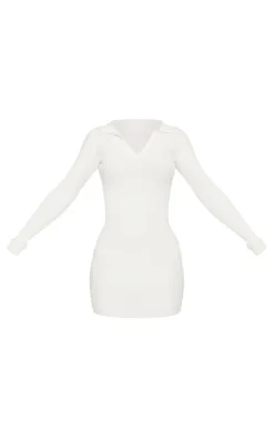 Cream Long Sleeve Rib Knitted Bodycon Mini Dress
