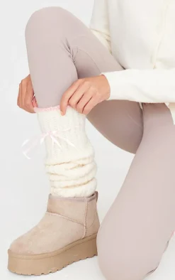 Cream Loose Knit Bow Leg Warmers