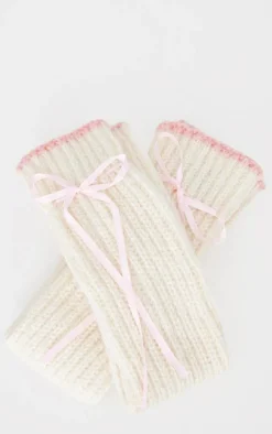 Cream Loose Knit Bow Leg Warmers