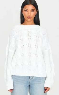 Cream Marl Knit Chunky Cable Sweater