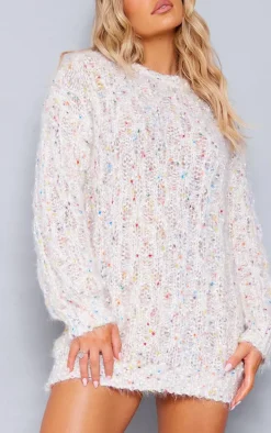 Cream Marled Boucle Sweater Dress