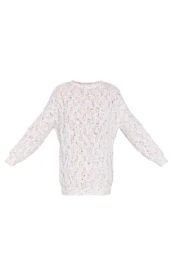 Cream Marled Boucle Sweater Dress