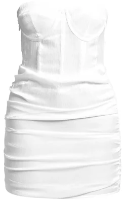 Cream Metallic Satin Knot Front Bandeau Shift Dress