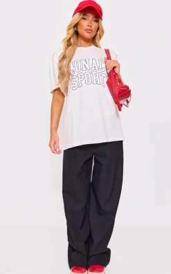 Cream Monaco Sport Printed Oversized T Shirt