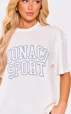 Cream Monaco Sport Printed Oversized T Shirt