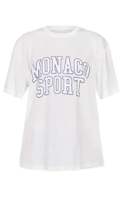 Cream Monaco Sport Printed Oversized T Shirt