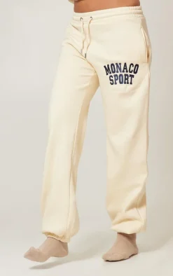 Cream Monaco Sports Embroidered Cuffed Sweatpants