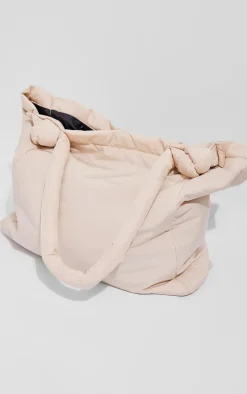 Cream Nylon Padded Tube Handle Tote Bag