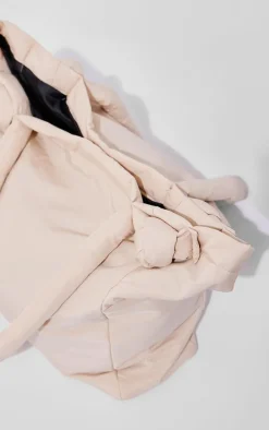 Cream Nylon Padded Tube Handle Tote Bag