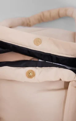 Cream Nylon Padded Tube Handle Tote Bag