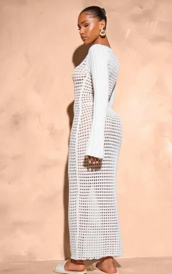 Cream Open Crochet Scoop Back Maxi Dress