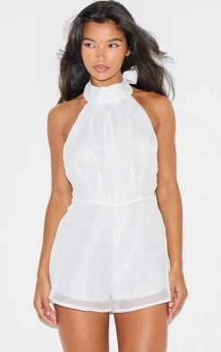 Cream Organza High Tie Neck Romper