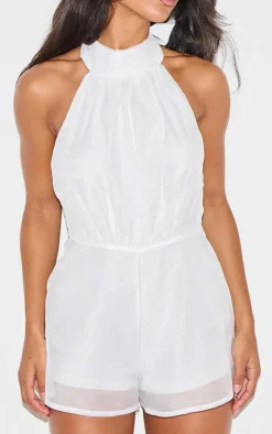 Cream Organza High Tie Neck Romper