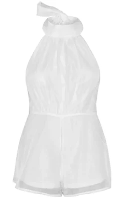 Cream Organza High Tie Neck Romper