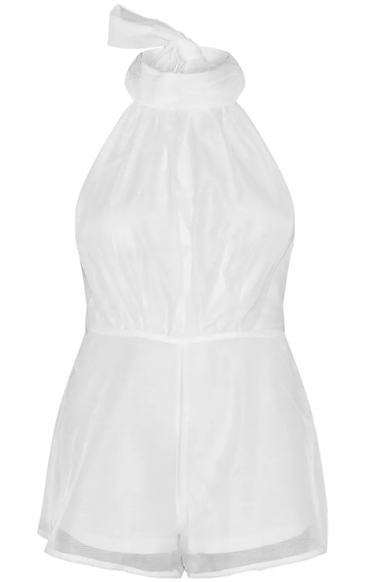 Cream Organza High Tie Neck Romper