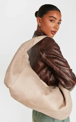 Cream Oversized Faux Suede Tote Bag