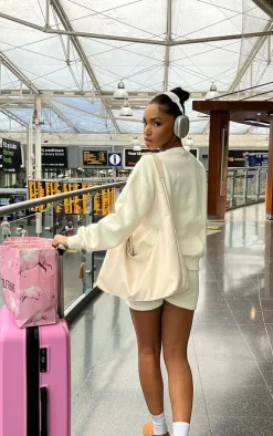 Cream Oversized Heart Embossed Runner Shorts