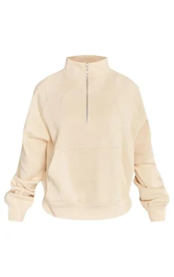 Cream Panel Detail Zip Up Pocket Sweatshirt