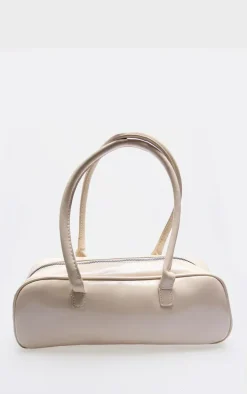 Cream Patent PU Baguette Shoulder Bag