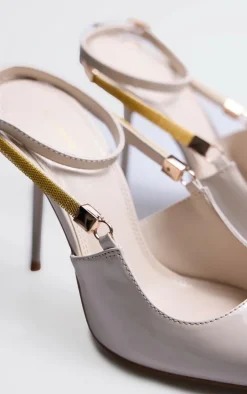 Cream Patent Pu Point Toe Gold Chain Court Heels