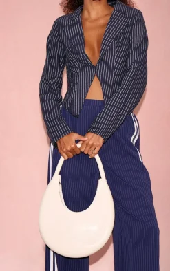 Cream Patent PU Round Shoulder Bag