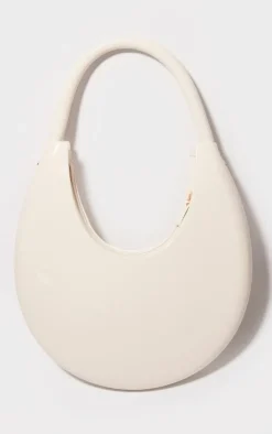 Cream Patent PU Round Shoulder Bag