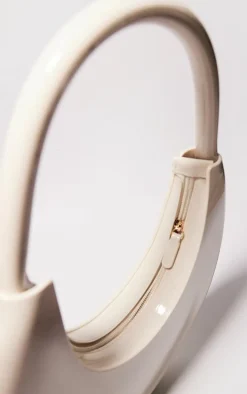 Cream Patent PU Round Shoulder Bag