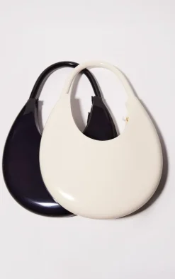Cream Patent PU Round Shoulder Bag