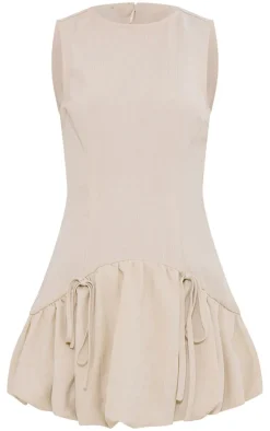 Cream Pinstripe Racer Puffball Mini Dress