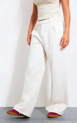 Cream Pintuck Fleeceback Tailored Sweatpants