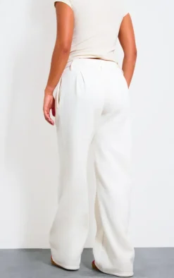 Cream Pintuck Fleeceback Tailored Sweatpants