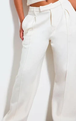 Cream Pintuck Fleeceback Tailored Sweatpants