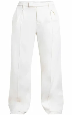 Cream Pintuck Fleeceback Tailored Sweatpants