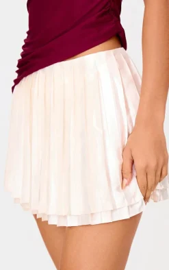 Cream Premium Satin Pleated Micro Mini Skirt