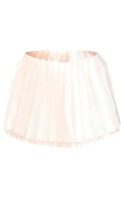 Cream Premium Satin Pleated Micro Mini Skirt