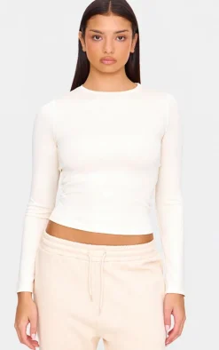 Cream Premium Soft Touch Long Sleeve Crew Neck Top