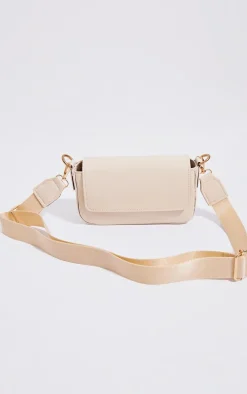 Cream Pu Crinkle Tape Cross Body Bag