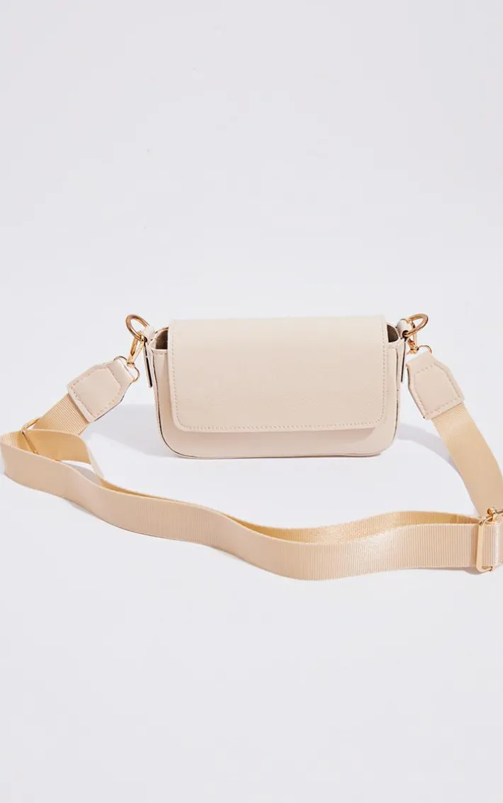 Cream Pu Crinkle Tape Cross Body Bag