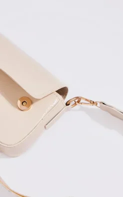 Cream Pu Crinkle Tape Cross Body Bag