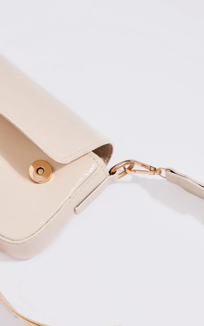 Cream Pu Crinkle Tape Cross Body Bag