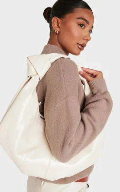 Cream PU Knot Handle Tote Bag