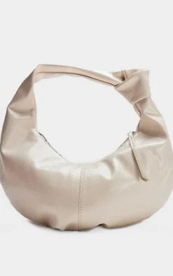 Cream PU Knot Handle Tote Bag